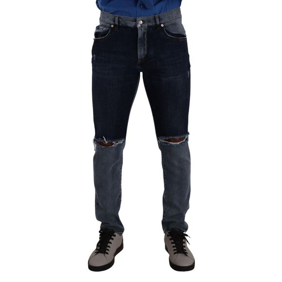 Dolce & Gabbana Blue Tattered Skinny Denim Cotton Blend Jeans